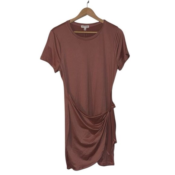 Socialite Mauve Draped Knot Tie Side Dress‎ Large NWT Stretch - Picture 2 of 8